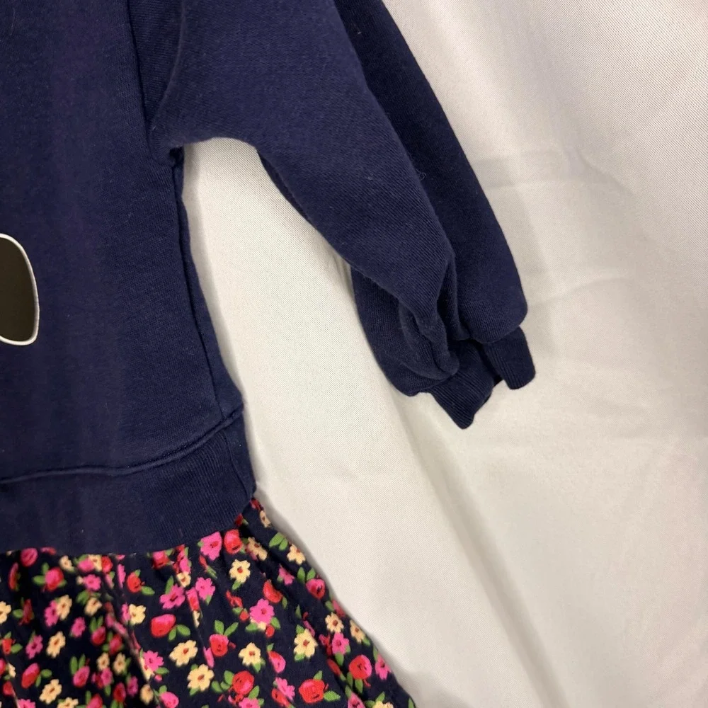 Baby Gap Disney Minnie Mouse Navy Blue Floral Sweatshirt Dress Kids‎ 3 Years